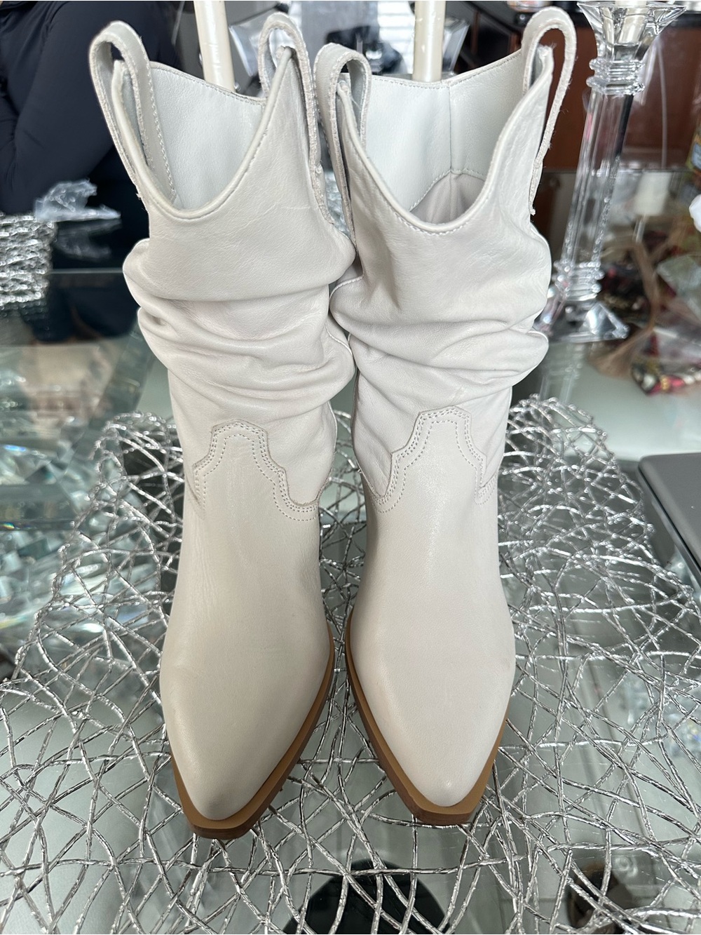 Steve Madden Cream Slouchy Western Heeled Boots